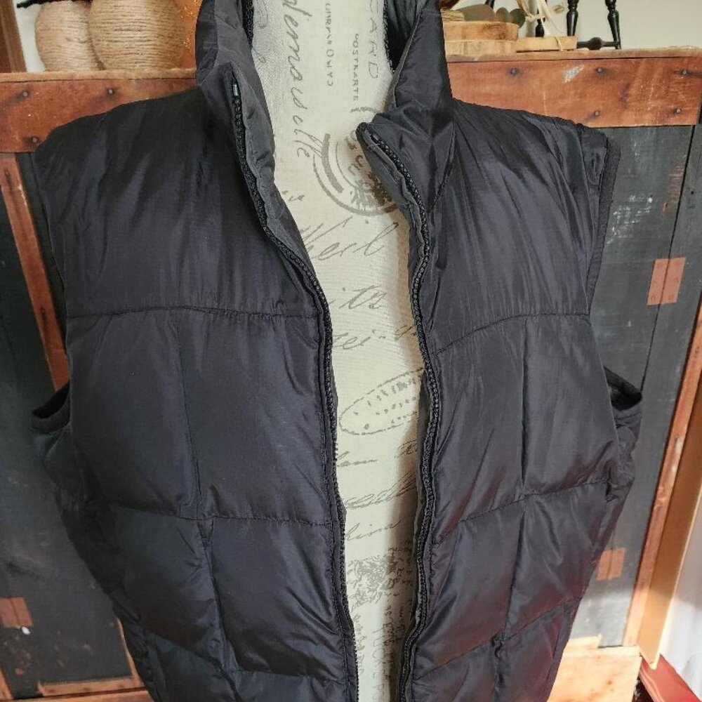 Vtg Eddie Bauer Puffer Vest Size Large Black Goose Down Insulated-Nice